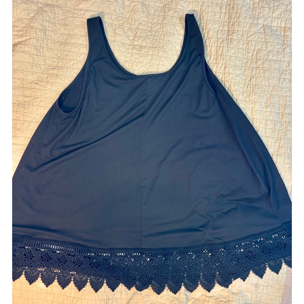 Black Sleeveless Tank Top with Crochet Lace Trim Hem Stretch Blend plus size